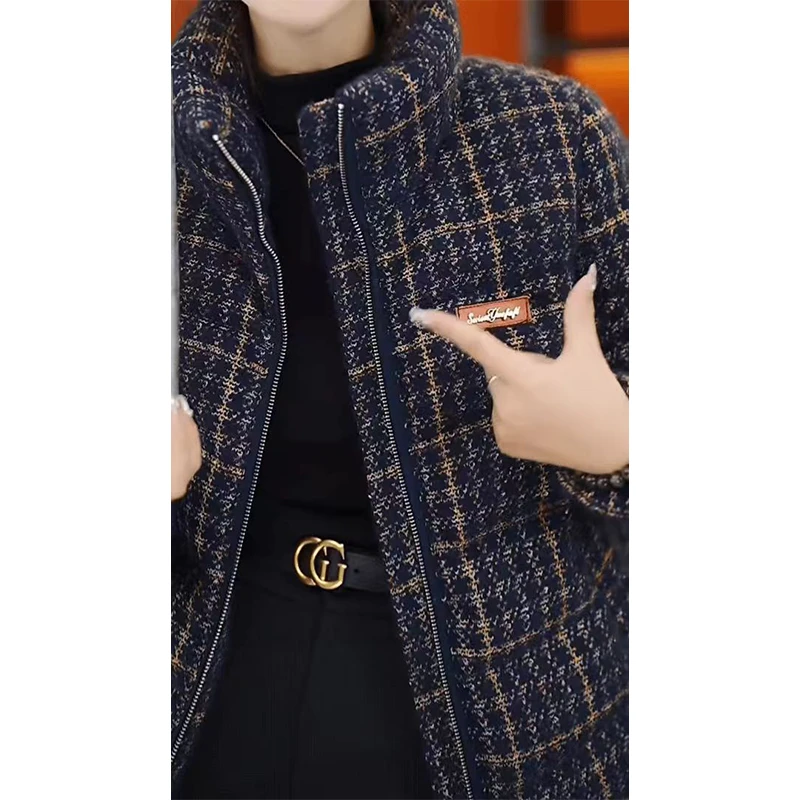 SHALLDOER【古典派对】气质显瘦显白深海蓝棉服女士时髦感保暖棉衣