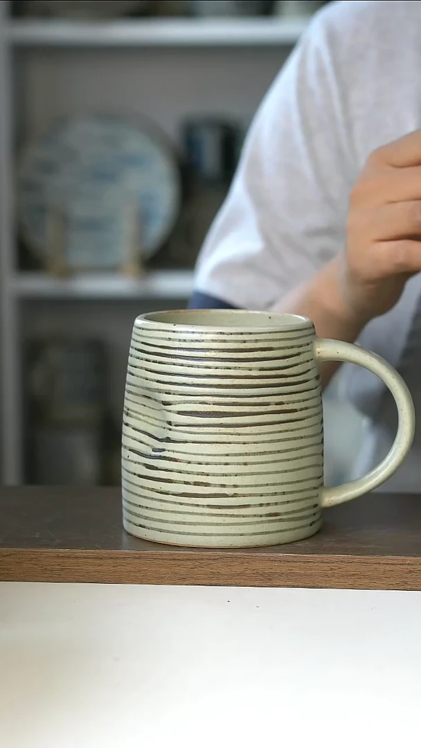 手作手绘罗圈纹450ml马克杯@4-2@