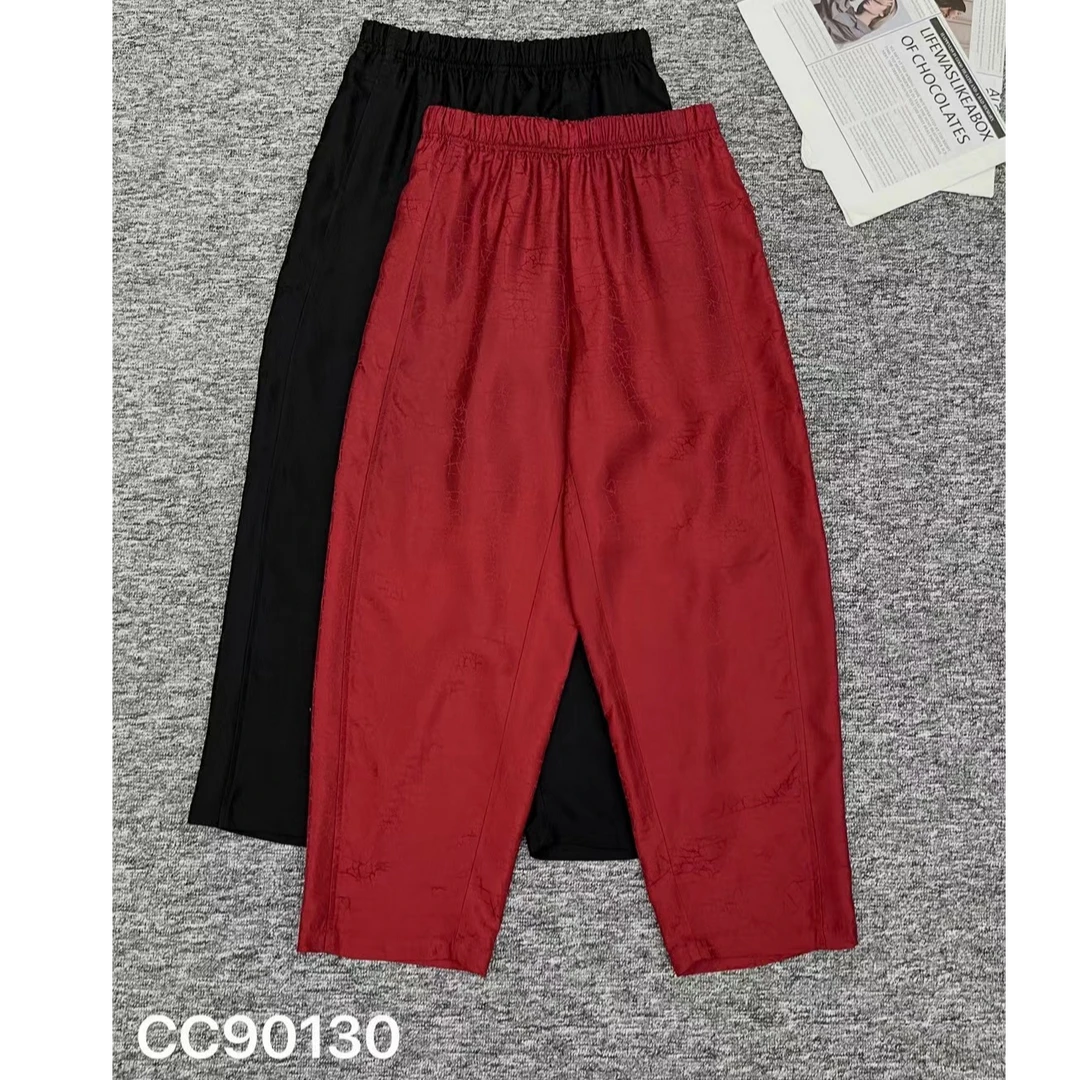 90130 高腰透气夏季短裤无弹力薄款9分裤纯色休闲裤弹力