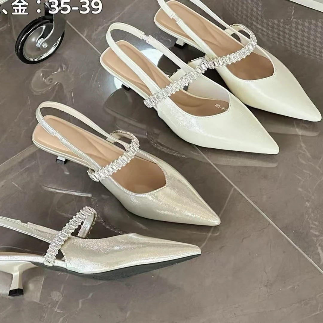 2025后空女鞋仙女风尖头低跟一脚蹬单鞋百搭浅口细跟夏季85109