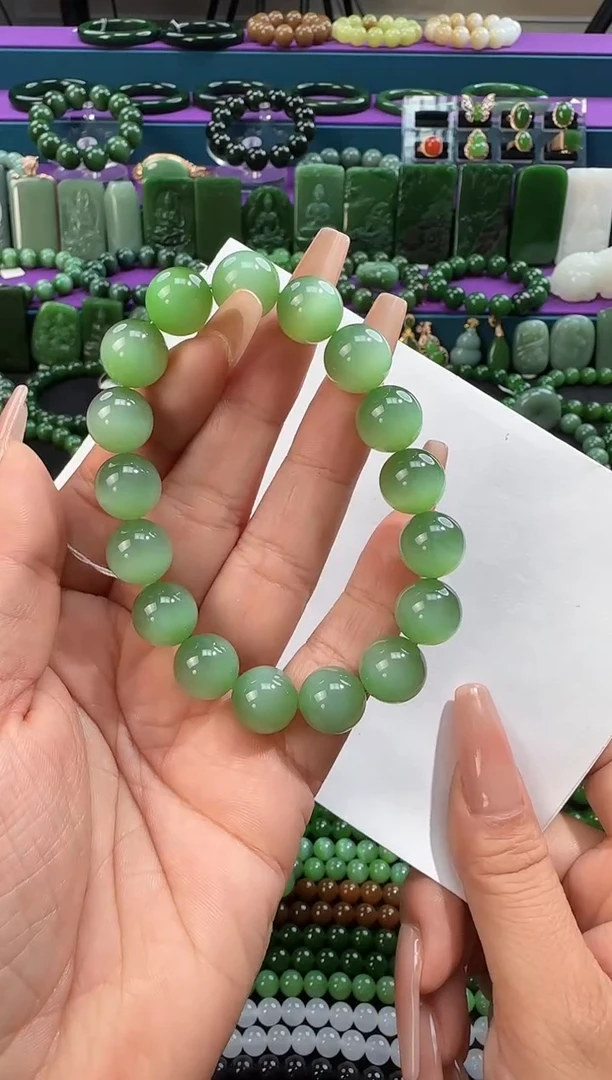 未镶嵌手串和田玉卡12猫眼单圈手串