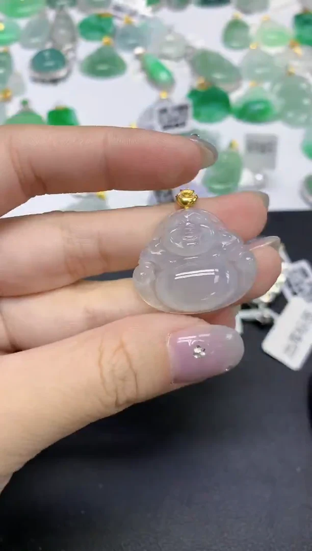 颈饰18K金镶嵌翡翠天然缅甸翡翠A货百元以上9元证书费自理