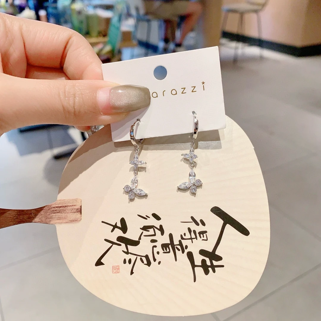 925银合成锆石耳饰 S925银耳环双蝴蝶耳扣