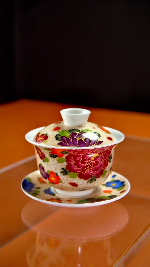 其他陶瓷《言泥陶瓷》万花不落地三才盖碗