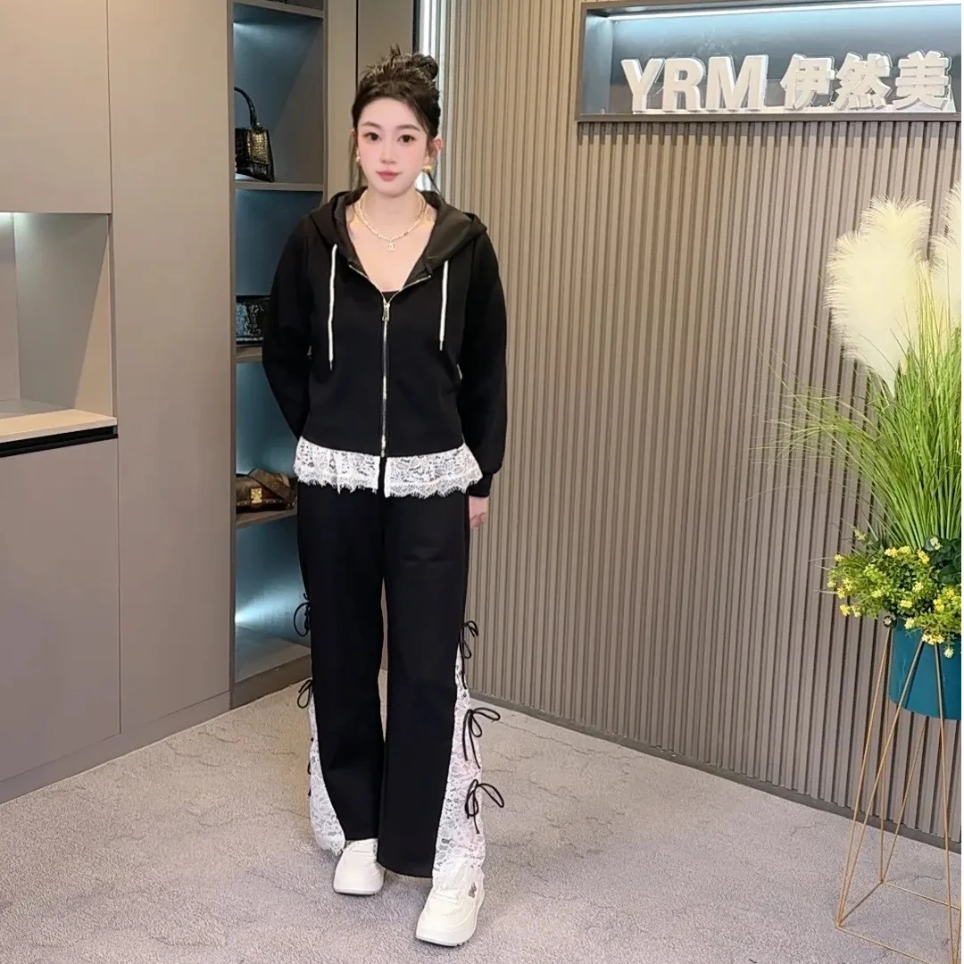 大码mm套装女2025春款小香风洋气时髦显瘦卫衣阔腿裤两件套