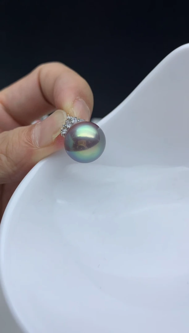 银S925镶嵌ff淡水珍珠紫珠吊坠（赠链）13~14mm