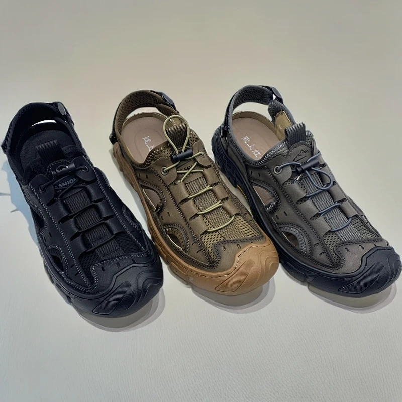 陇上红牛1606男士夏季镂空网面时尚休闲舒适透气洞洞沙滩男款凉鞋