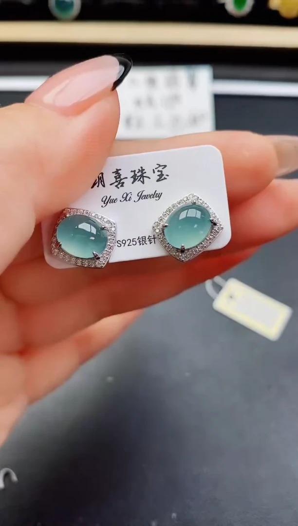 翡翠银S925镶嵌耳饰508750