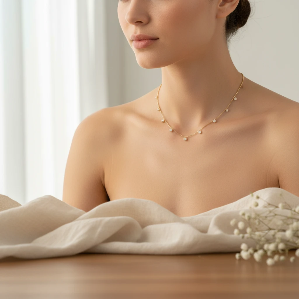 18K金镶嵌天然钻石75分（九钻六爪）满天星套链XC