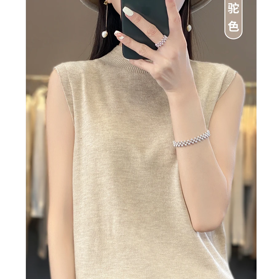 【背心】一线成衣无缝精纺半高领背心百搭通勤打底