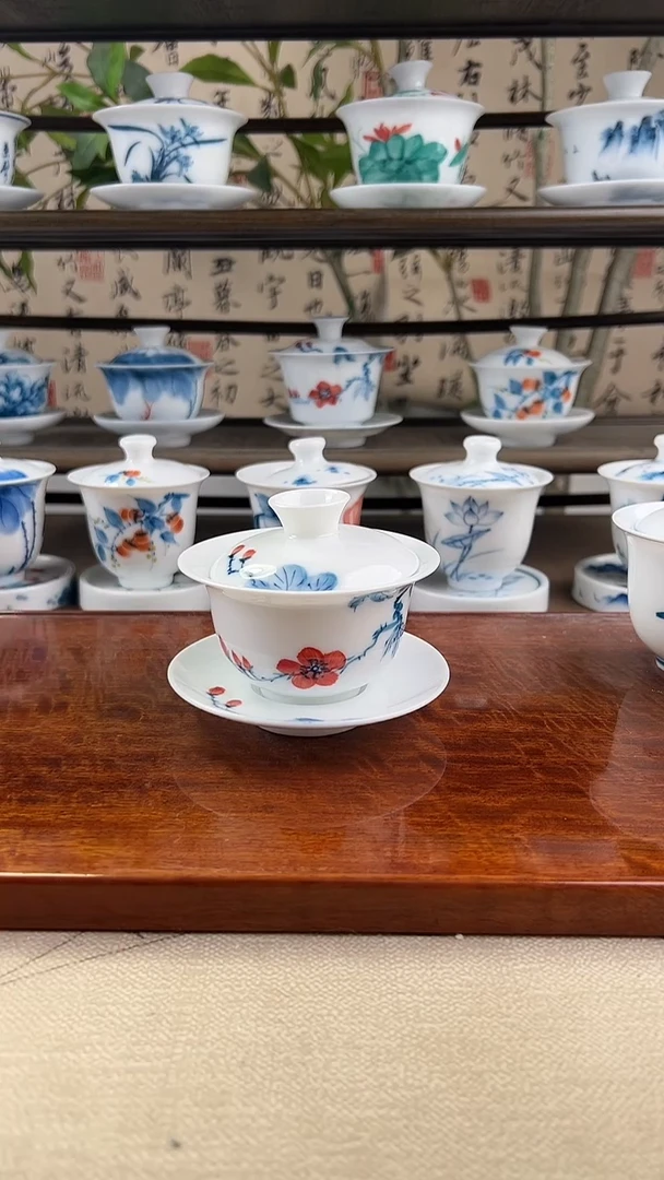 微瑕山茶花130ml三才盖碗