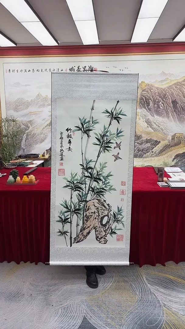 国画李朝运-竹报平安-国画