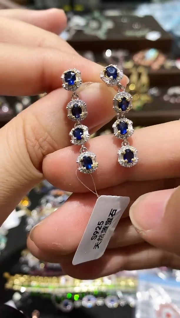 【闪购商品】蓝宝石耳饰银S925镶嵌耳饰