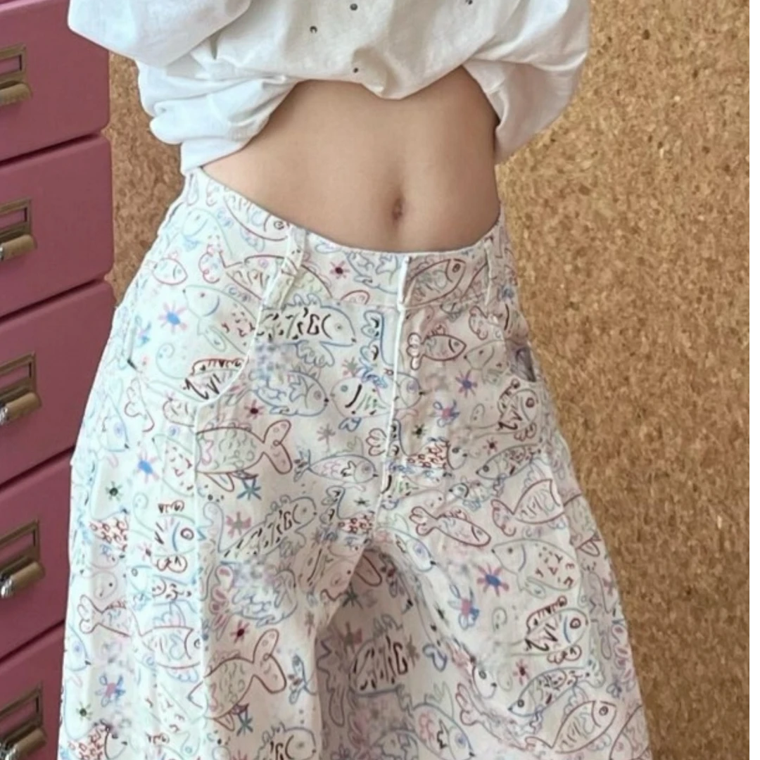 【7321】小鱼牛仔裤印花裤子