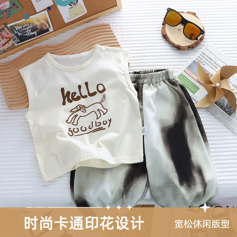 【潮酷萌娃】儿童夏季纯棉无袖T冰丝凉凉裤灯笼裤套装男女童洋气
