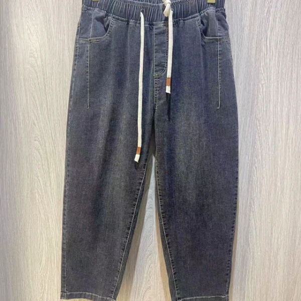 胖向向夏装新款25023简约大方款高腰净面百搭牛仔老爹裤