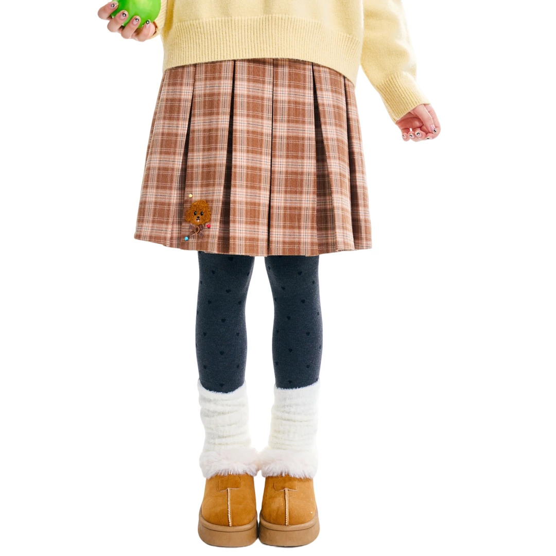 棕色小狗复古格毛呢百褶裙洋气学院S48秋冬冬季格子半身裙