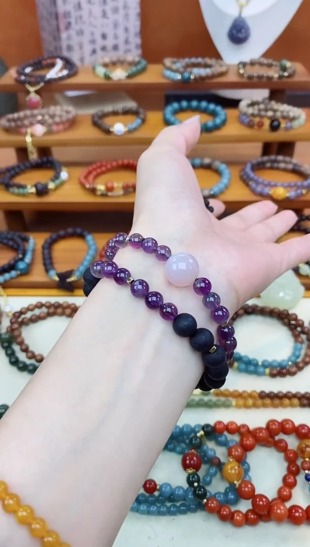 未镶嵌降真香手串降真双圈紫水晶