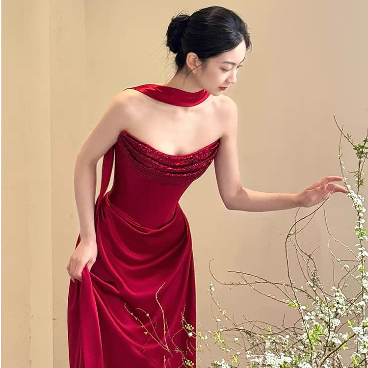 抹胸 高级感敬酒服 气质显瘦晨袍 订婚服