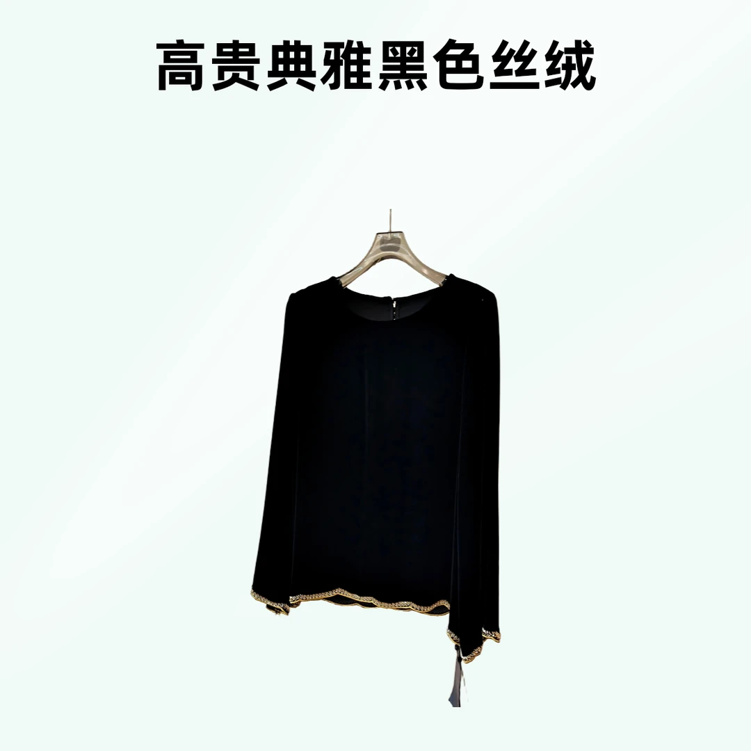 100%桑蚕丝秋款小上衣刺绣真丝丝绒七分袖显瘦气质250370