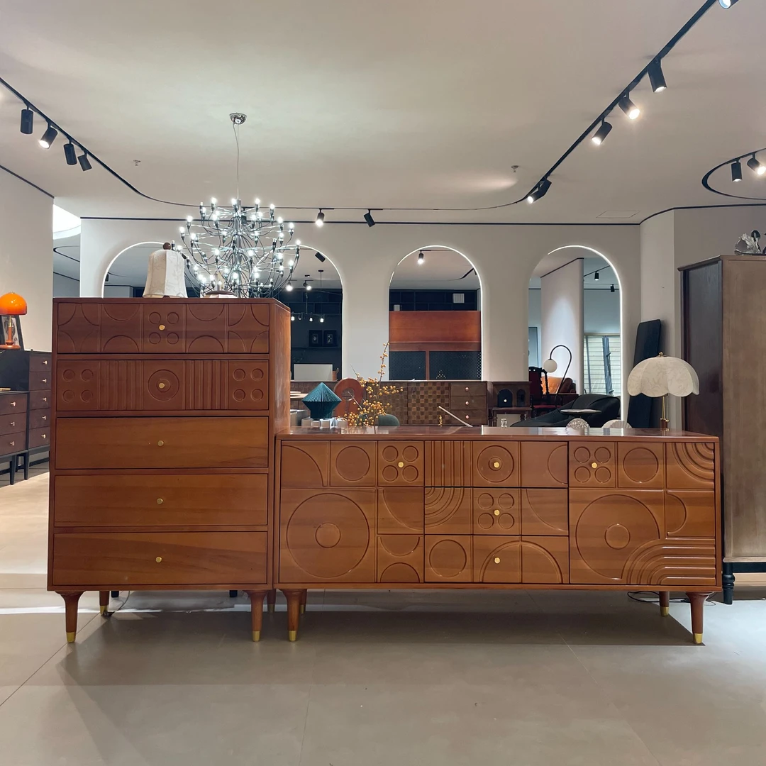 黄杨木复古实木雕花双门斗柜卧室储藏边柜北欧中古小户型收纳柜子