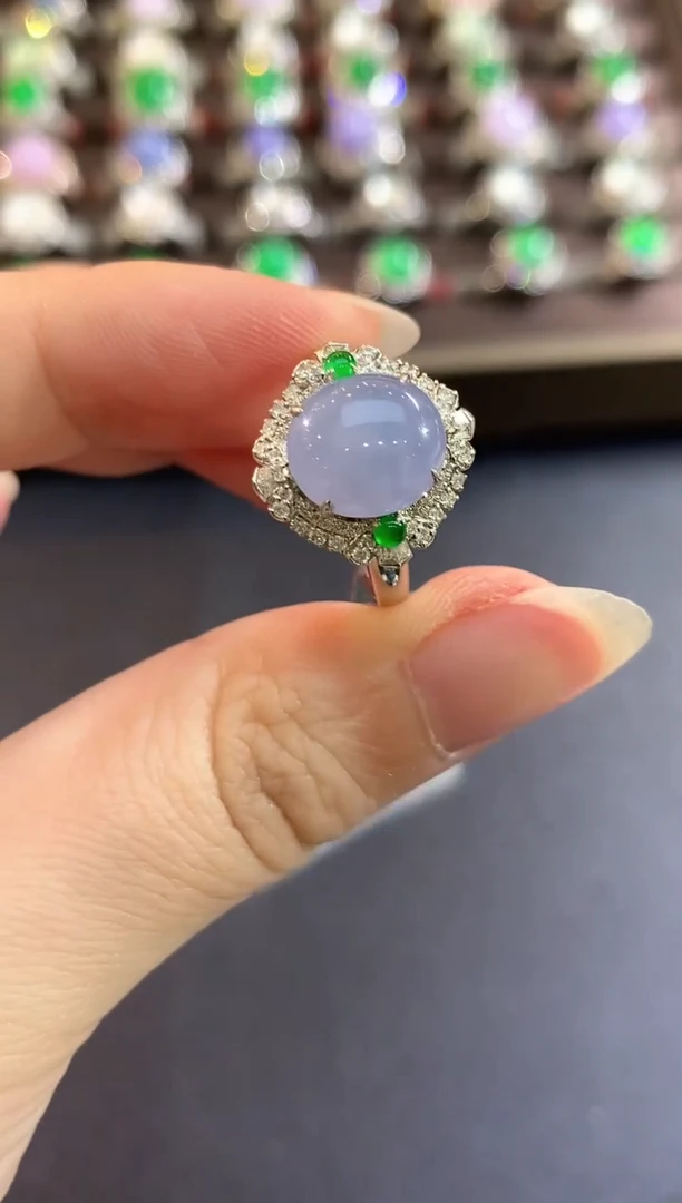 18K金镶嵌戒指翡翠b148 紫货有色差多样性一件发