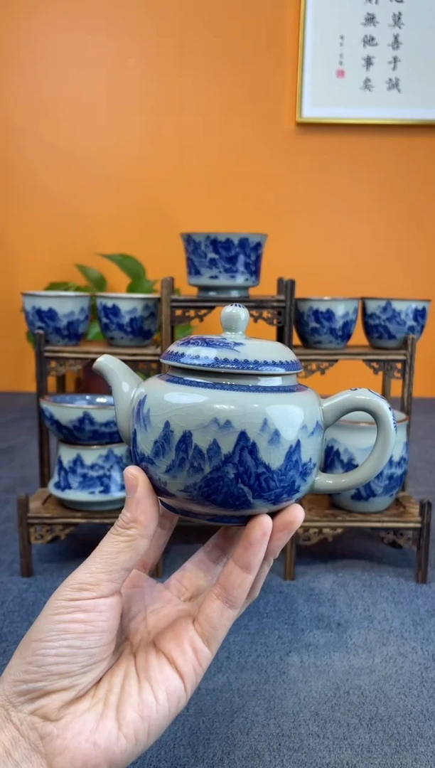 陶瓷景德镇套陶瓷釉下青花八件套＋壶