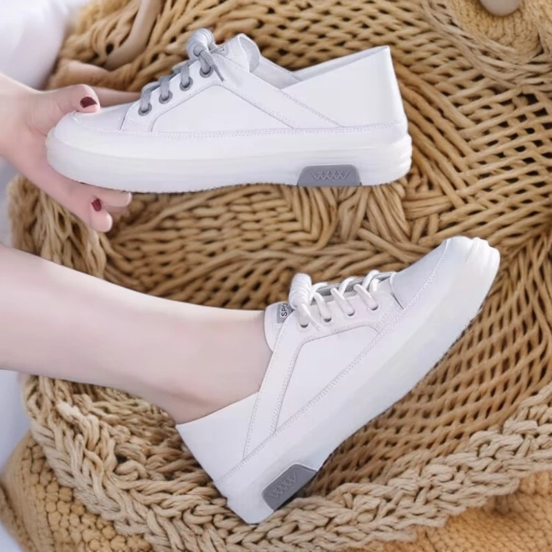正品时尚百搭鞋子车缝线一脚蹬平底单鞋经典小白鞋夏季沙丘废土风