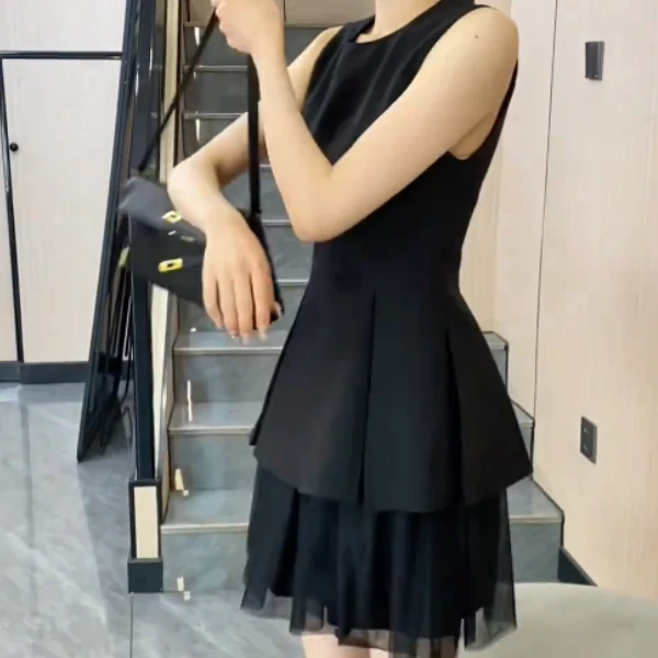 2025时尚套装小黑裙无袖简约百搭礼服套装连衣裙套装FJ72605