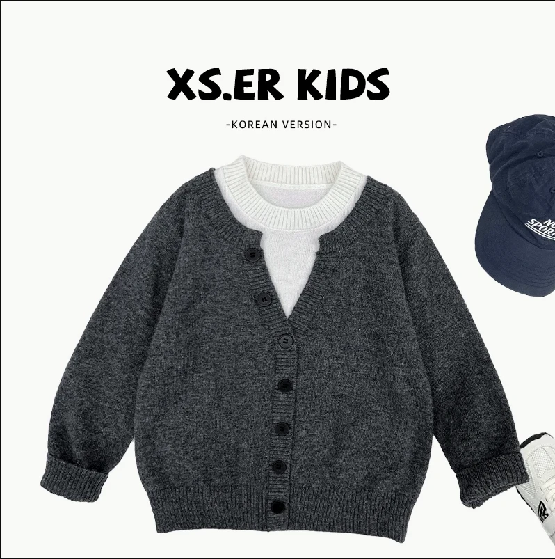 秋冬男童女童针织衫儿童毛衣拼接薄款童装纯色韩版撞色时尚