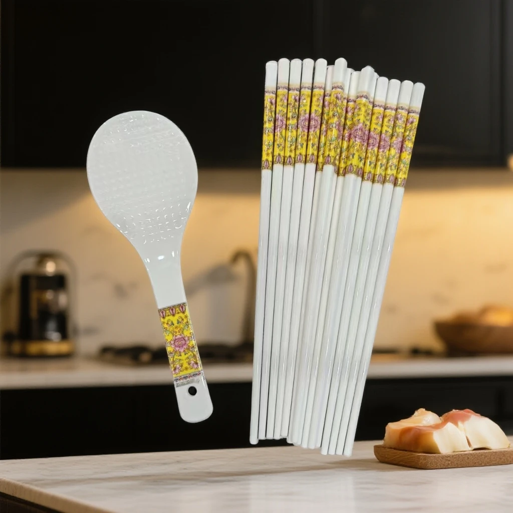 陶瓷黄色筷子+饭勺套组LS3