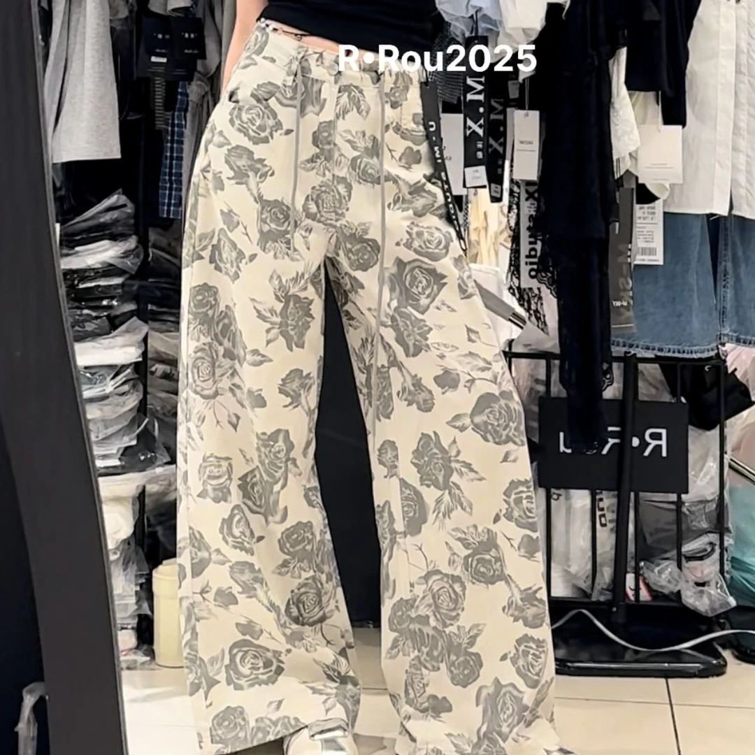 ROU-ROU)JIA复古港风辣妹晕染牛仔阔腿裤63R67