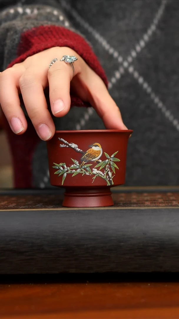 【闪购商品】紫砂茶壶大红袍雪鸟高足杯