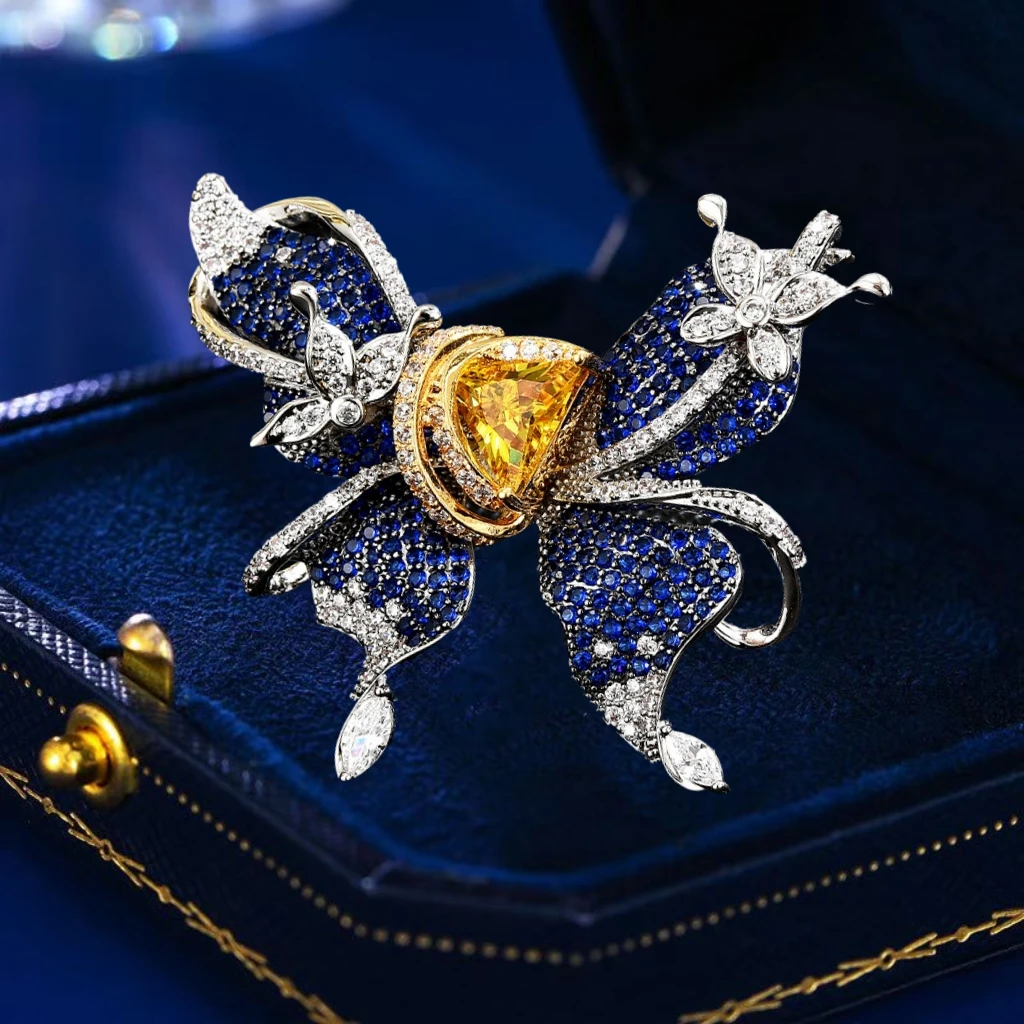 铜合成锆石胸针 胸花精致美丽蝴蝶胸针高档轻奢别针衣服大衣配饰