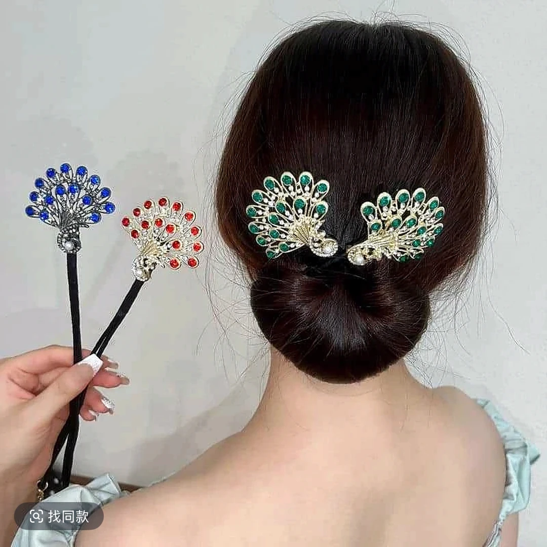 【国潮单品】发簪中式风双孔雀丸子头盘发器优雅大方懒人盘发器W