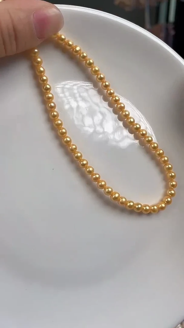 项链未镶嵌淡水珍珠99  4mm+黄色系小米项链
