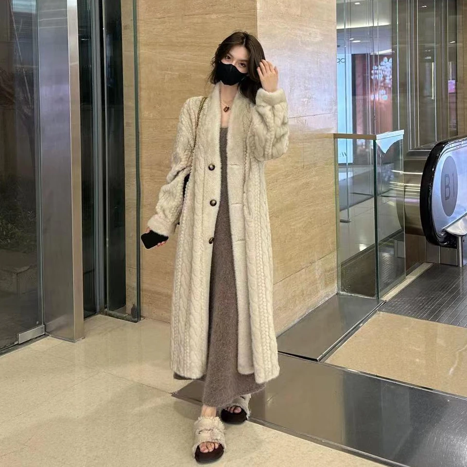 秋冬慵懒风复古加厚浮雕压花长款环保毛网红外套【W1351】