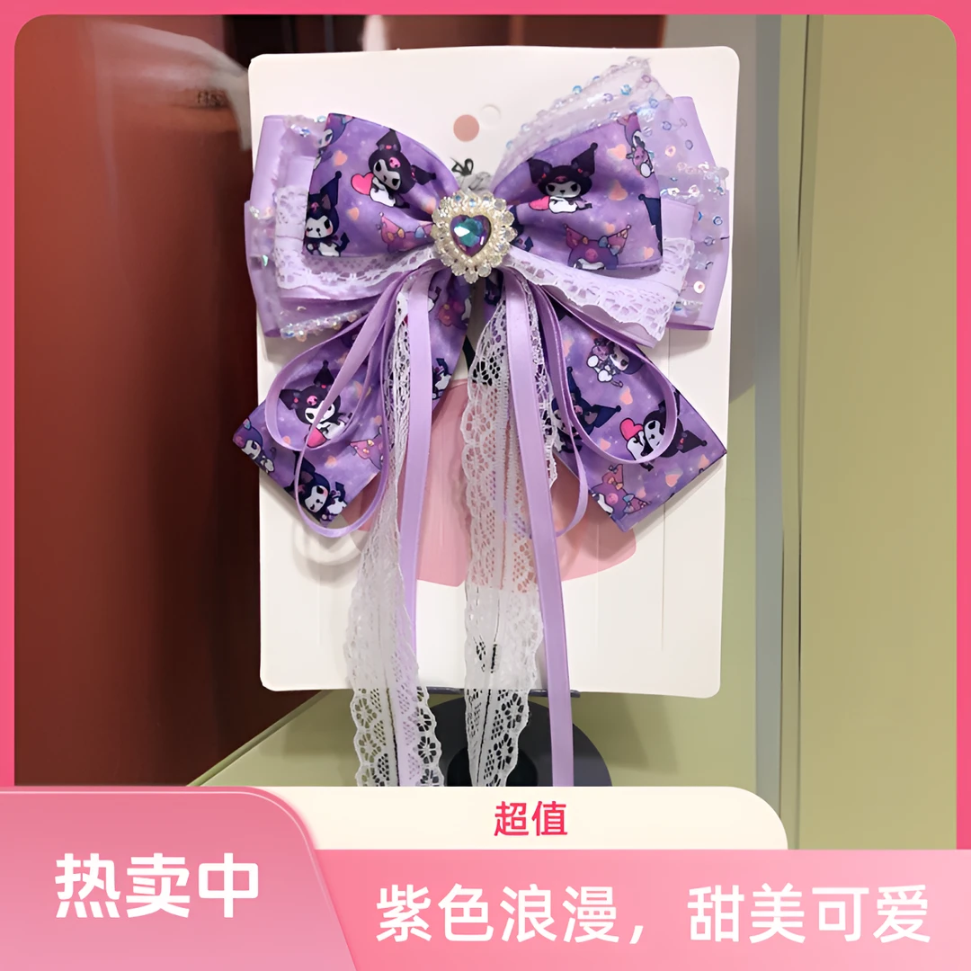 甜美卡通公主大蝴蝶结发夹儿童发饰女童长飘带头饰超仙