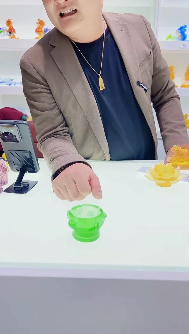 【闪购商品】泥塑古法琉璃烛台绿色摆件