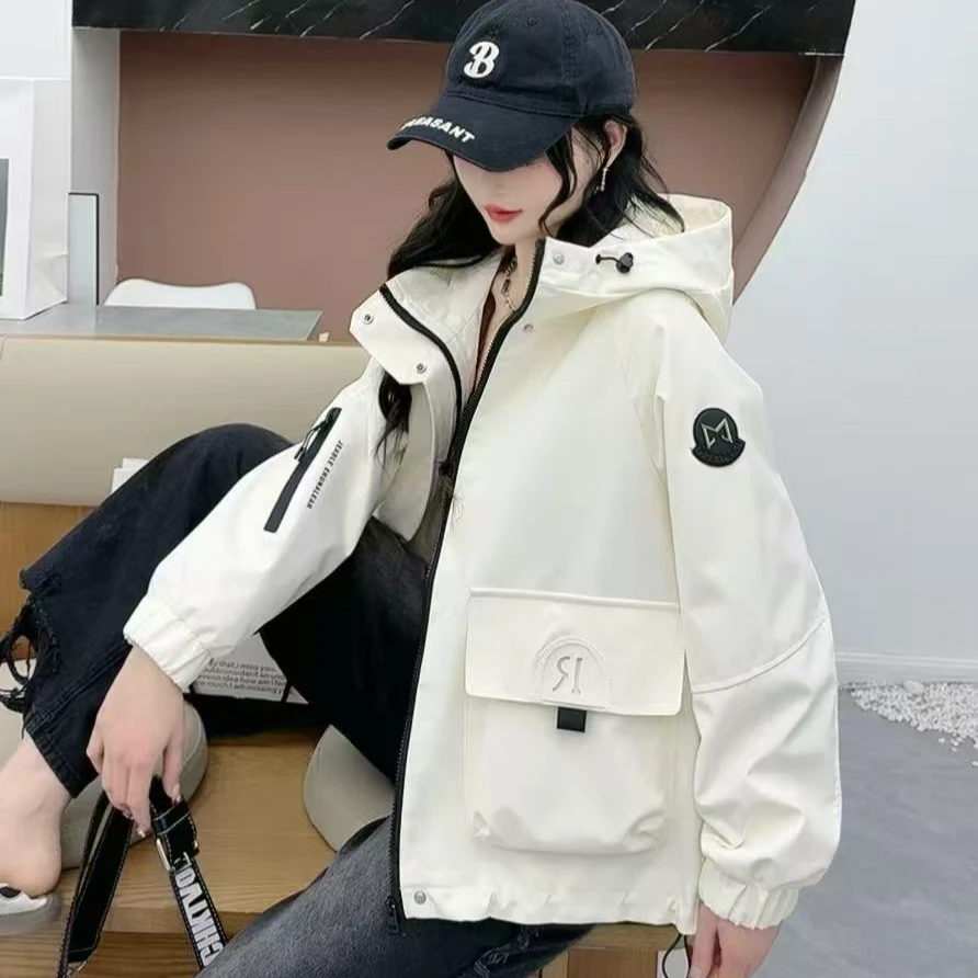 A07#大口袋休闲宽松连帽休闲冲锋衣外套（衣长64左右）休闲外套女