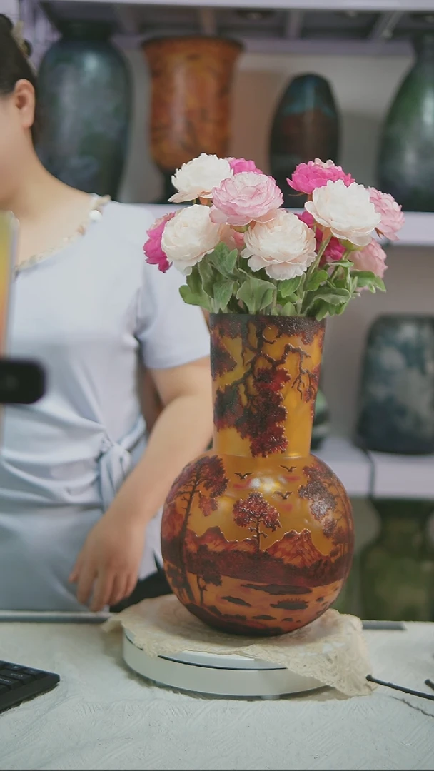 【福袋山水】福气琉璃格雷花瓶