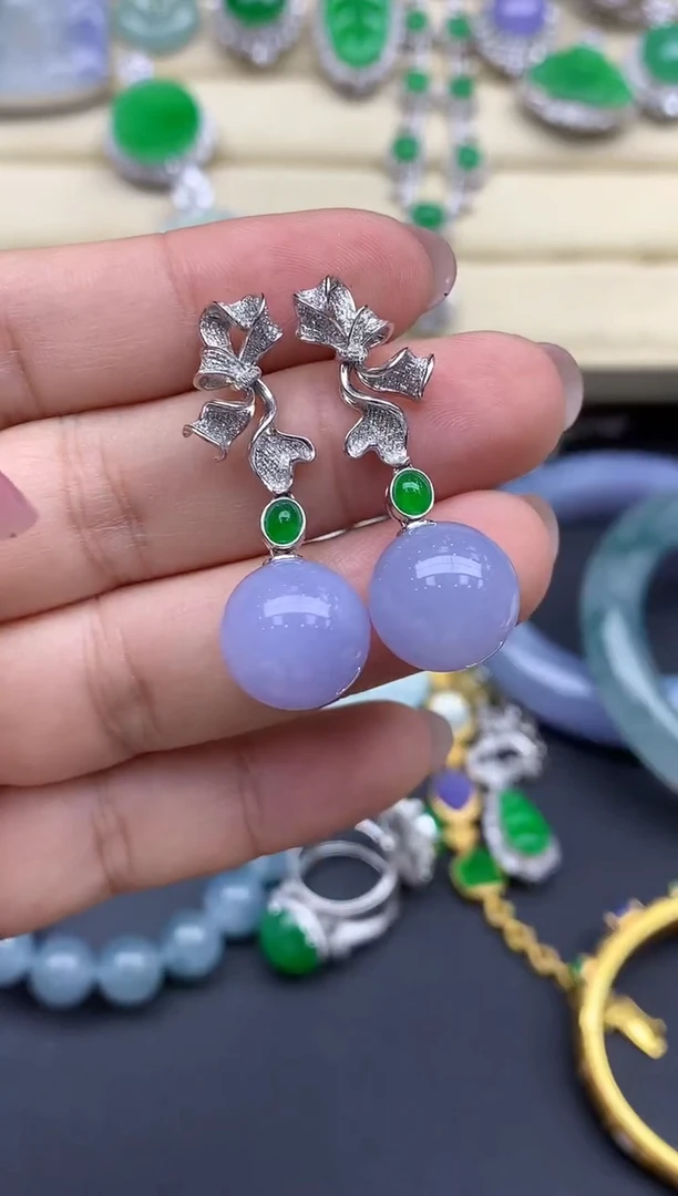 翡翠18K金镶嵌耳饰630-春日珠宝