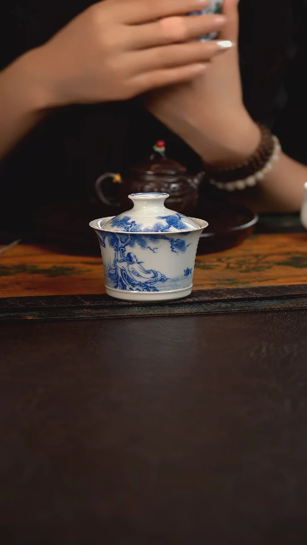 杯愚公坊春水煎茶马蹄盖碗