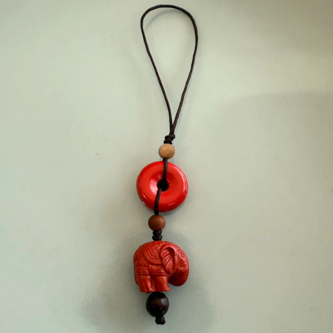 天然辰砂纯天然朱砂小象手机链51029-2