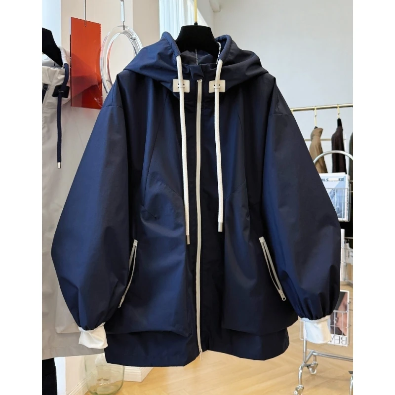 韩系高级感独特巨好看的休闲连帽冲锋衣女秋季中长款风衣夹克外套