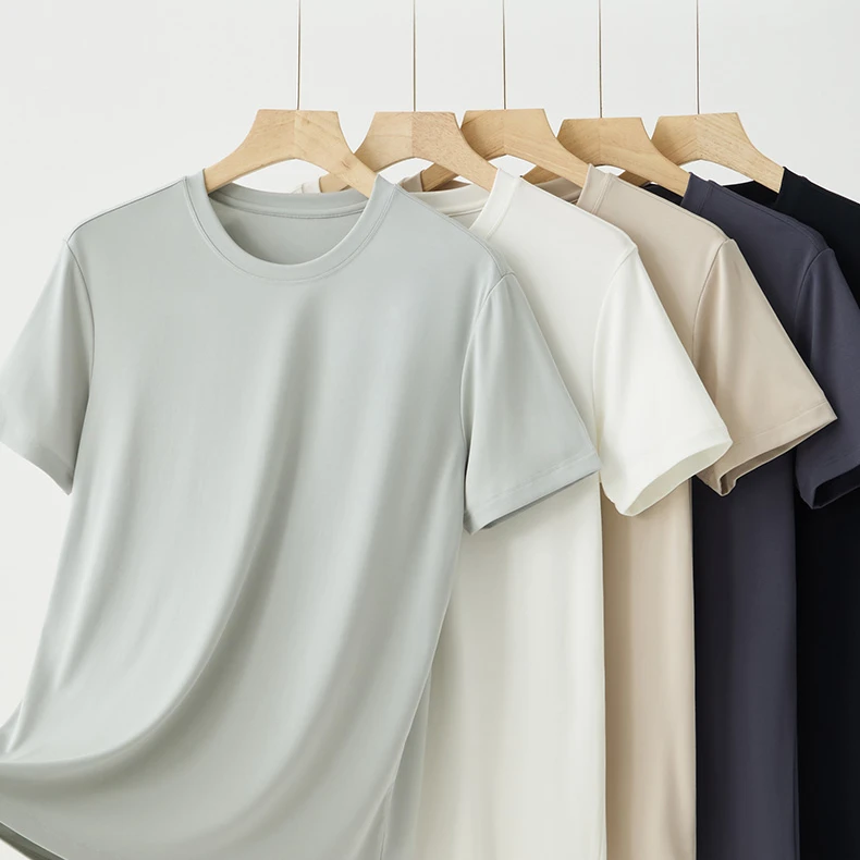 1953#夏季柔软舒适兰精莫代尔男士休闲圆领短袖T