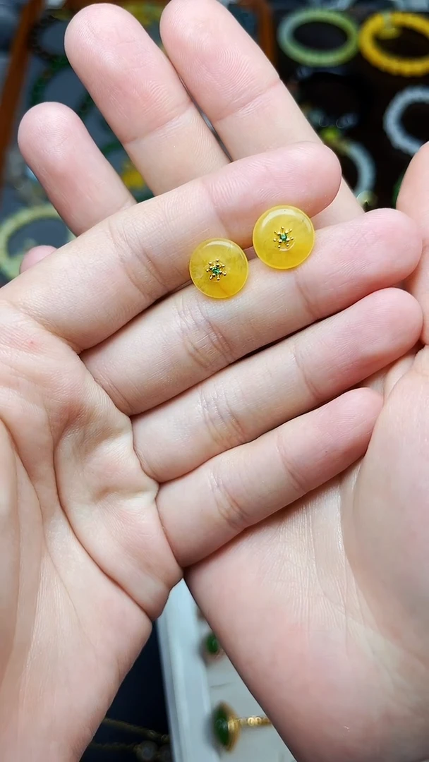 蜜蜡银S925镶嵌耳饰耳钉 06