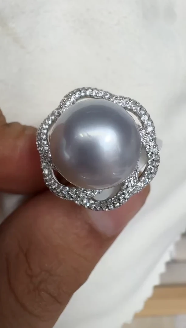 银S925镶嵌戒指海水珍珠戒指