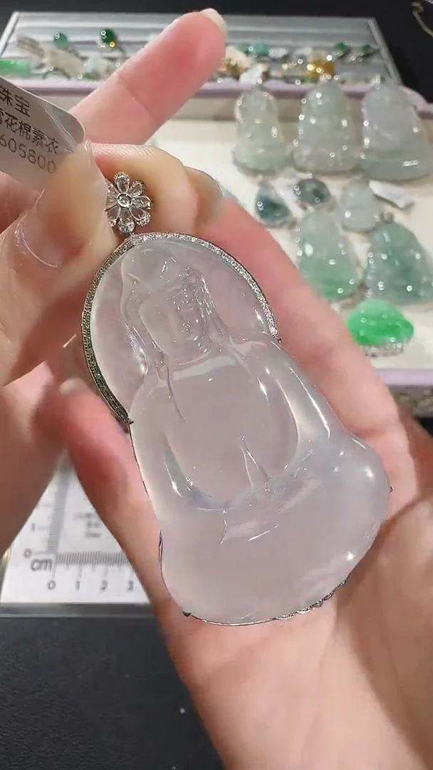 吊坠(不含链)18K金镶嵌翡翠【源头工厂】钻石镶嵌