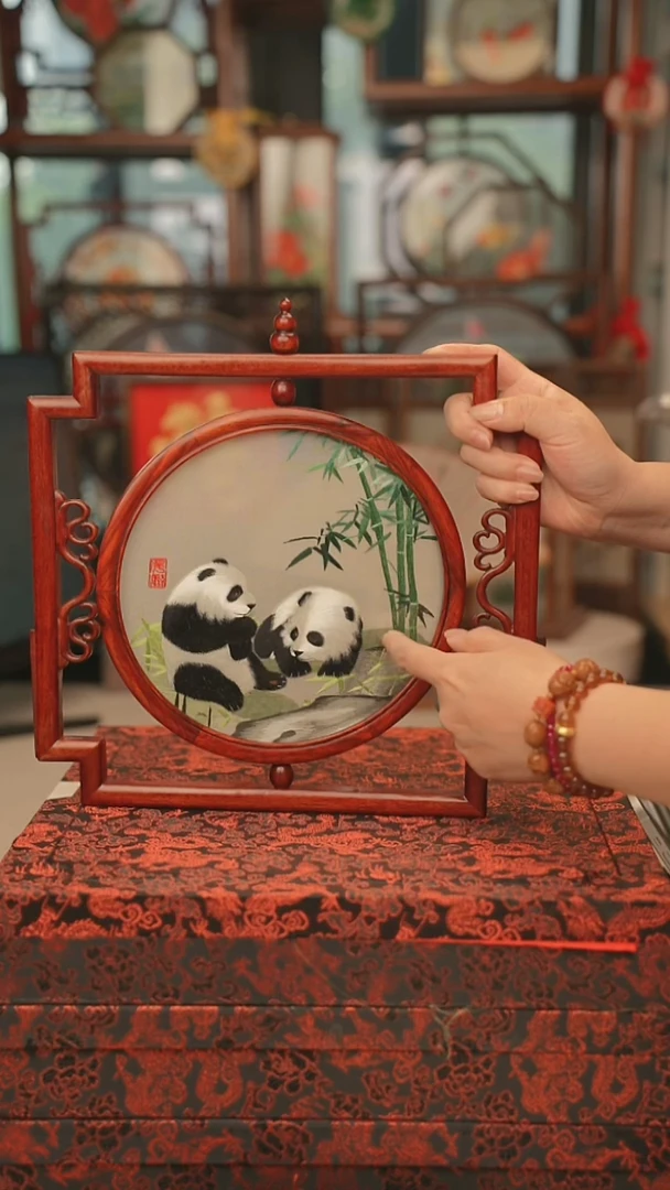 扇子五福架 苏绣双面绣五福架 35乘41